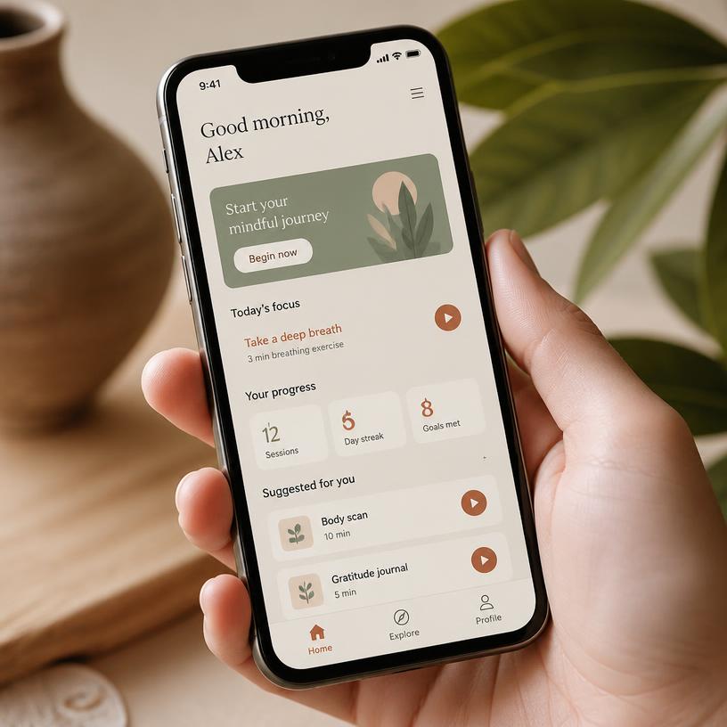 Smartphone mostrando la app de acompañamiento terapéutico